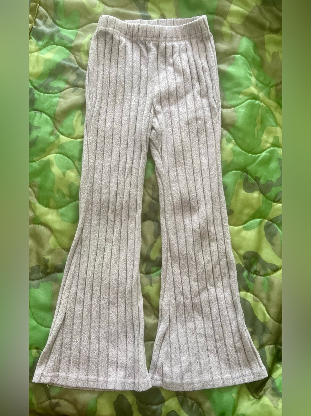 SHEIN Cream Ribbed Flare Knit Pants